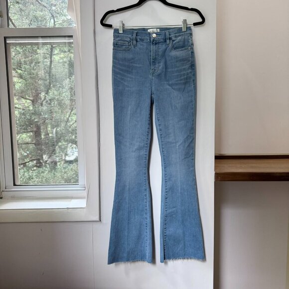 NWT Frame Le Easy Flare Raw Hem Jeans Babitz Blue High Rise Light Wash Denim 26 - Picture 3 of 15